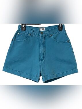 Vintage Teal High-Waist Cotton Shorts